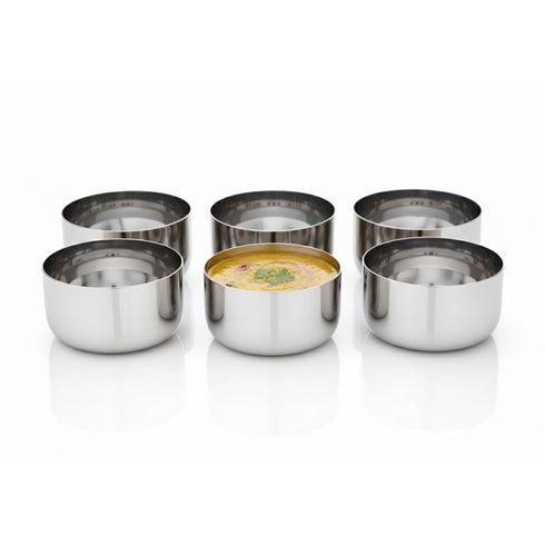 Vinod Stainless Steel Vati Katori Set of 6 Pieces 400 ml Highest grade Steel Tough and Strong Build Dishwasher Safe Rust Free