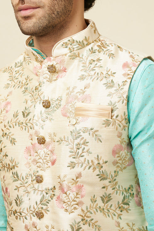Manyavar Biscuit Shade Jacket With Floral Work
