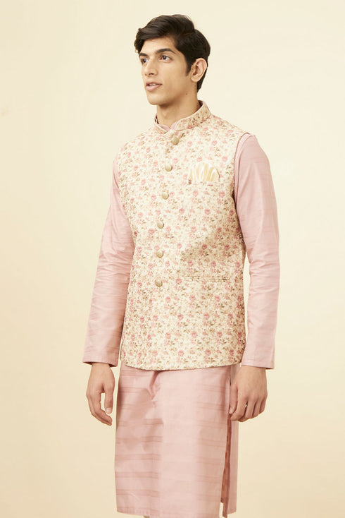 Manyavar Beige Floral Work Jacket