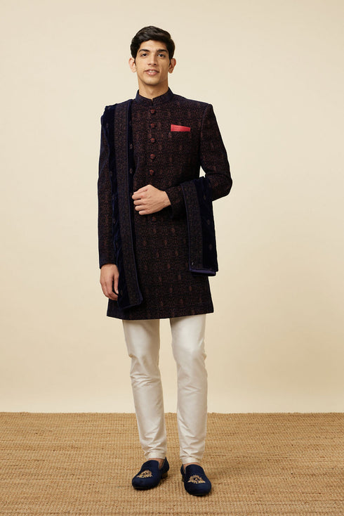Manyavar Enchanting Velvet Blue Indo Western