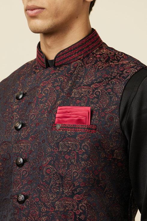 Manyavar Black Draped Kurta Jacket Set