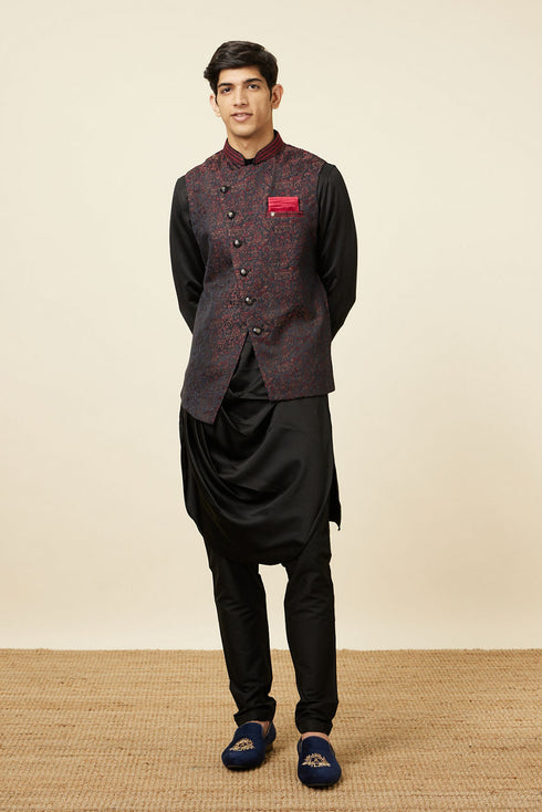 Manyavar Black Draped Kurta Jacket Set