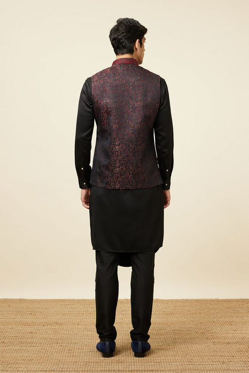 Manyavar Black Draped Kurta Jacket Set