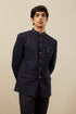 Manyavar Midnight Blue Bel Buti Patterned Indo Western Set