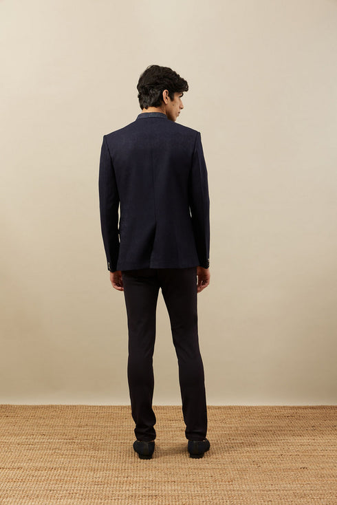 Manyavar Midnight Blue Bel Buti Patterned Indo Western Set