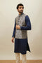 Manyavar Midnight Blue Medallion Patterned Jacket Set