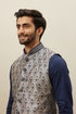 Manyavar Midnight Blue Medallion Patterned Jacket Set