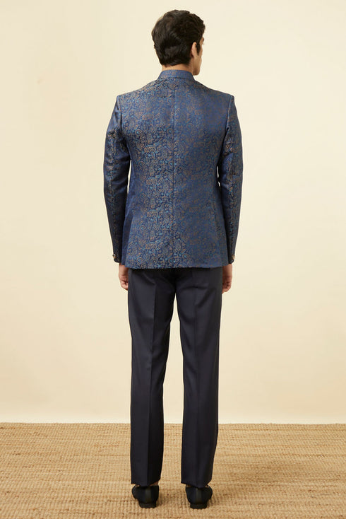 Manyavar Dark Sapphire Blue Paisley Patterned Suit