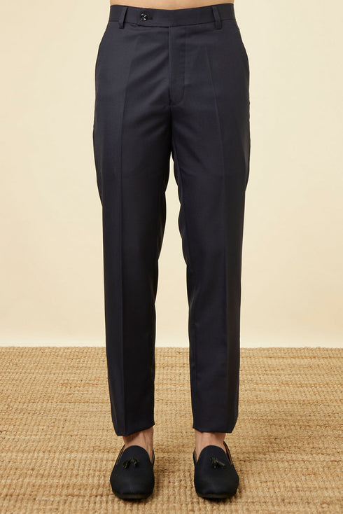 Manyavar Dark Sapphire Blue Paisley Patterned Suit