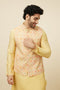 Manyavar Lemon Drop Yellow Self Patterned Kurta Jacket Set