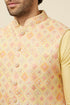 Manyavar Lemon Drop Yellow Self Patterned Kurta Jacket Set