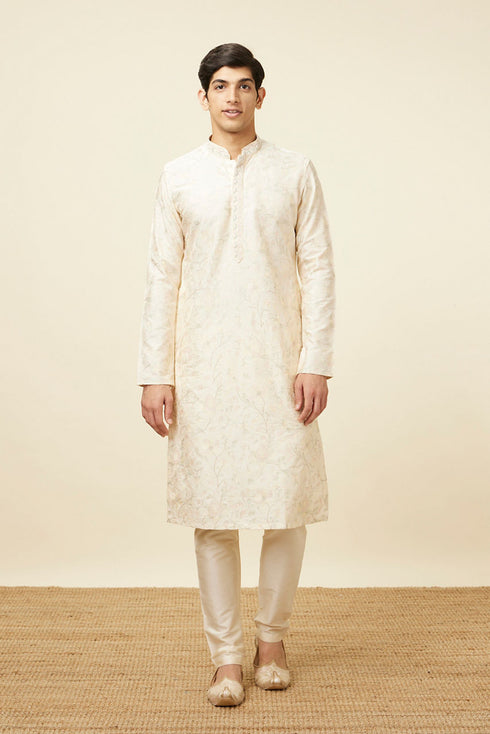 Manyavar Off White Celebration Wear Self Design Kurta Pajama