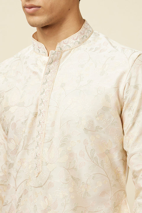Manyavar Off White Celebration Wear Self Design Kurta Pajama