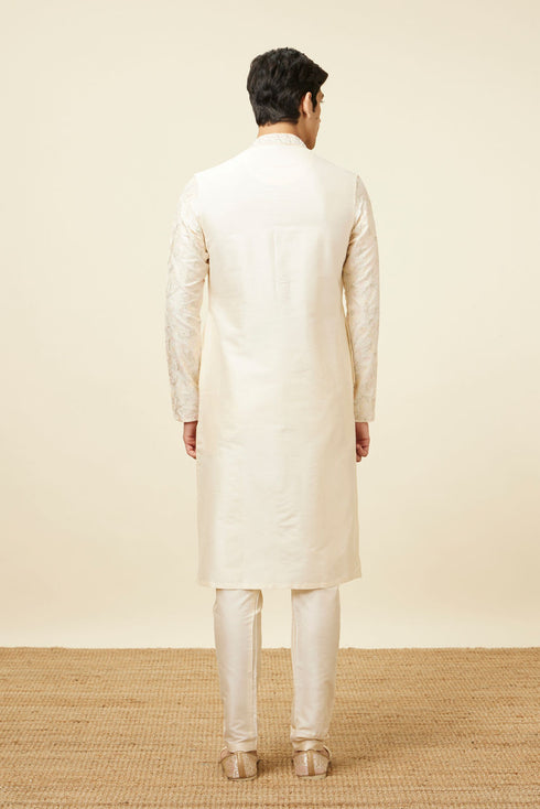 Manyavar Off White Celebration Wear Self Design Kurta Pajama