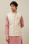 Manyavar Pearled Ivory White Floral Patterned Jacket Set