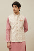 Manyavar Pearled Ivory White Floral Patterned Jacket Set