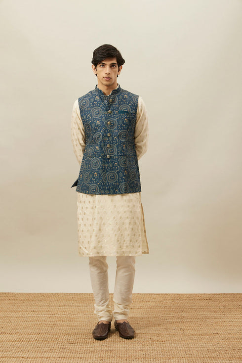 Manyavar Pine Green Tribal Art Printed Jacket