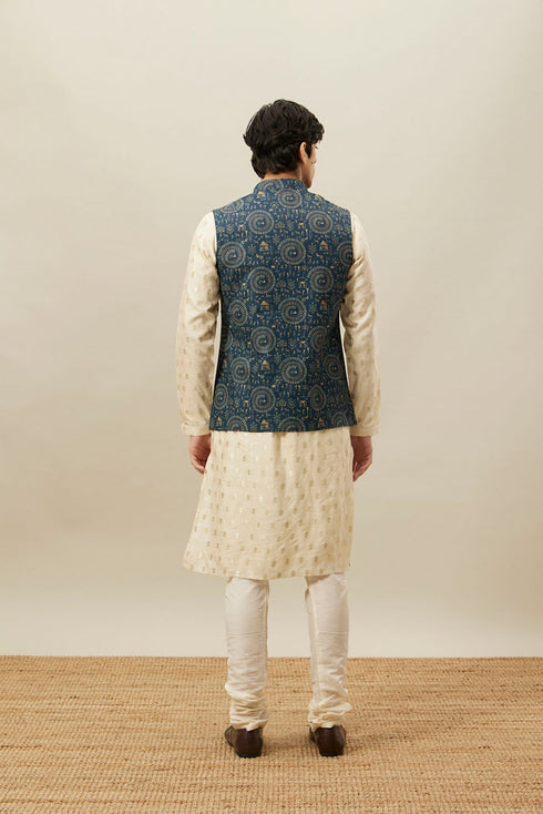 Manyavar Pine Green Tribal Art Printed Jacket