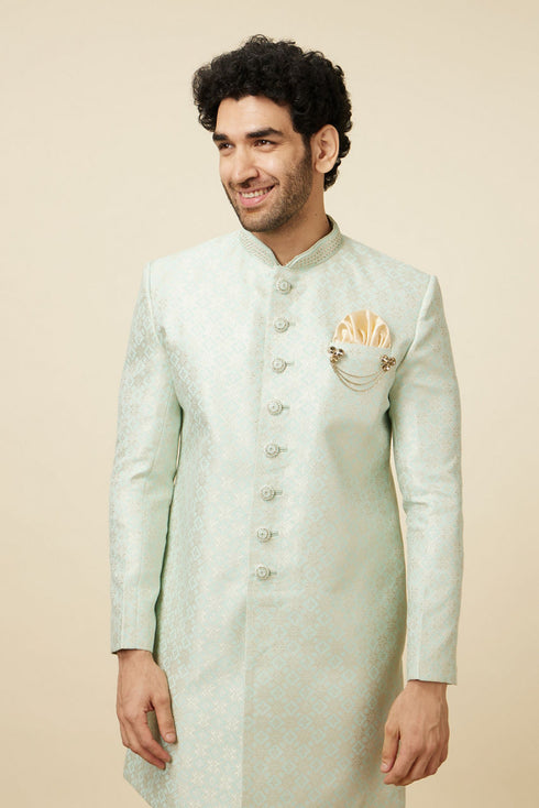 Manyavar Tea green Diamond Patterned Indo Western Set