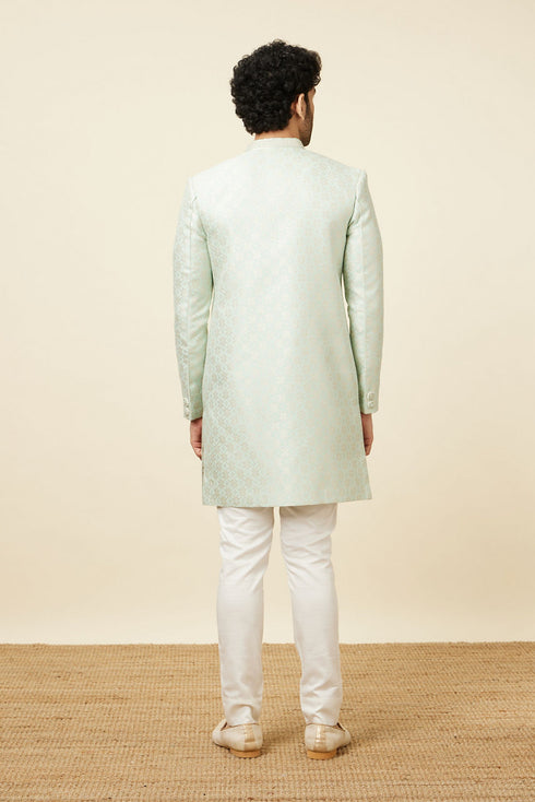 Manyavar Tea green Diamond Patterned Indo Western Set