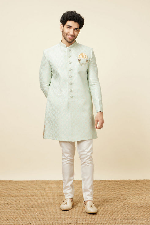 Manyavar Tea green Diamond Patterned Indo Western Set