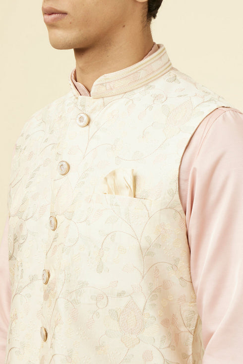 Manyavar Cream Self Design Jacket