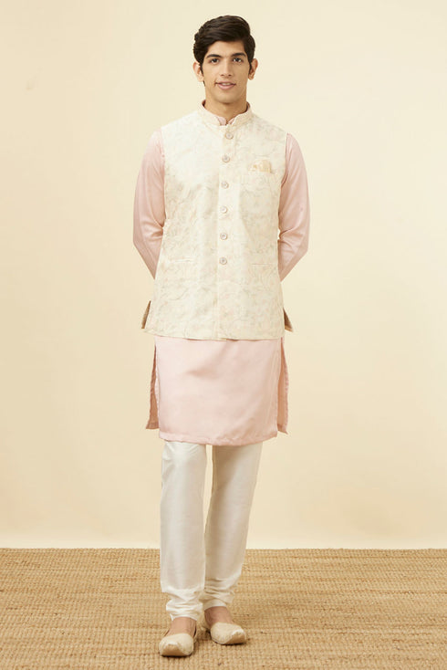 Manyavar Cream Self Design Jacket