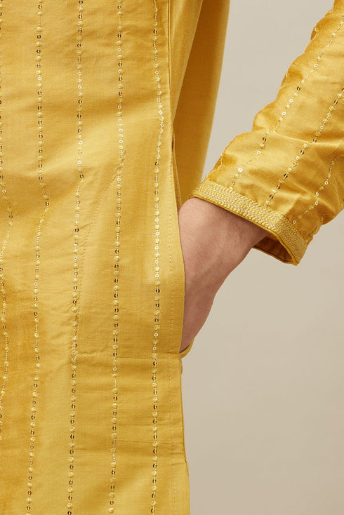 Manyavar Aurora Gold Vertical Patterned Kurta Set