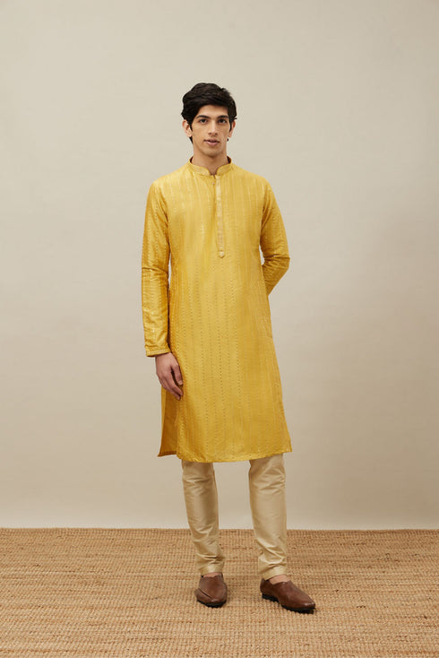 Manyavar Aurora Gold Vertical Patterned Kurta Set