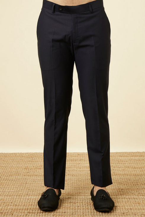 Manyavar Midnight Blue Floral Patterned Suit