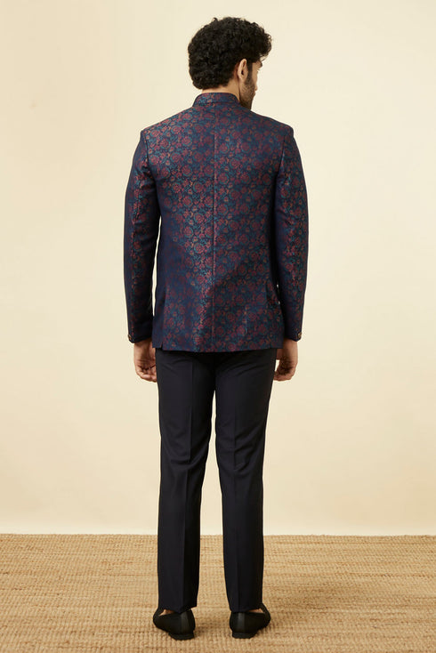 Manyavar Midnight Blue Floral Patterned Suit