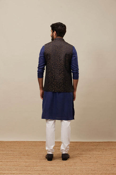 Manyavar Midnight Black Bel Buti Patterned Jacket
