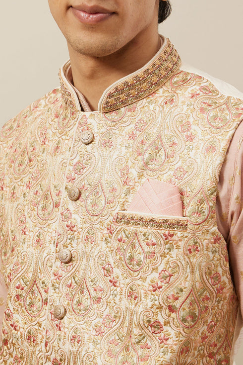 Manyavar Rich Cream Medallion Patterned Jacket