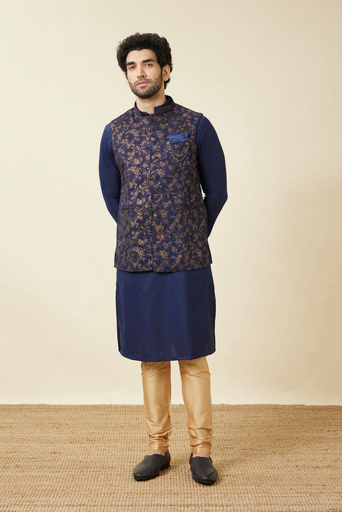 Manyavar Twilight Blue Floral Printed Jacket Set