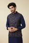 Manyavar Twilight Blue Floral Printed Jacket Set