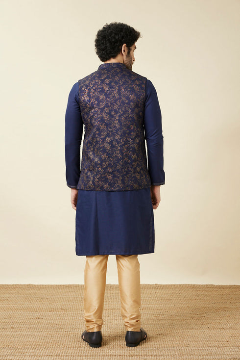 Manyavar Twilight Blue Floral Printed Jacket Set