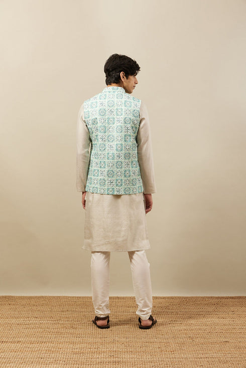Manyavar Fair Aqua Blue Moroccan Printed Jacket