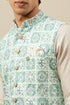Manyavar Fair Aqua Blue Moroccan Printed Jacket