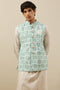 Manyavar Fair Aqua Blue Moroccan Printed Jacket