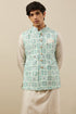 Manyavar Fair Aqua Blue Moroccan Printed Jacket
