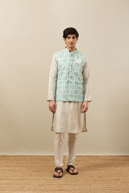 Manyavar Fair Aqua Blue Moroccan Printed Jacket