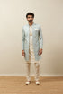 Manyavar Turquoise Blue Bel Buti Patterned Layered Indo Western Set