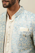 Manyavar Turquoise Blue Bel Buti Patterned Layered Indo Western Set