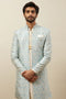 Manyavar Turquoise Blue Bel Buti Patterned Layered Indo Western Set