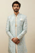 Manyavar Turquoise Blue Bel Buti Patterned Layered Indo Western Set