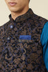 Manyavar Navy Blue Bel Buti Patterned Waistcoat