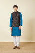 Manyavar Navy Blue Bel Buti Patterned Waistcoat