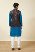 Manyavar Navy Blue Bel Buti Patterned Waistcoat