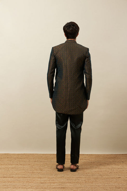 Manyavar Forest Green Honeycomb Patterned Indo Western Set