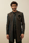 Manyavar Forest Green Honeycomb Patterned Indo Western Set